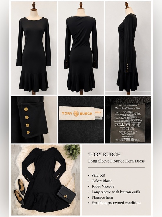 Tory Burch Dresses & Skirts - Tory Burch Black Long Sleeve Midi Dress Flounce Hem XS